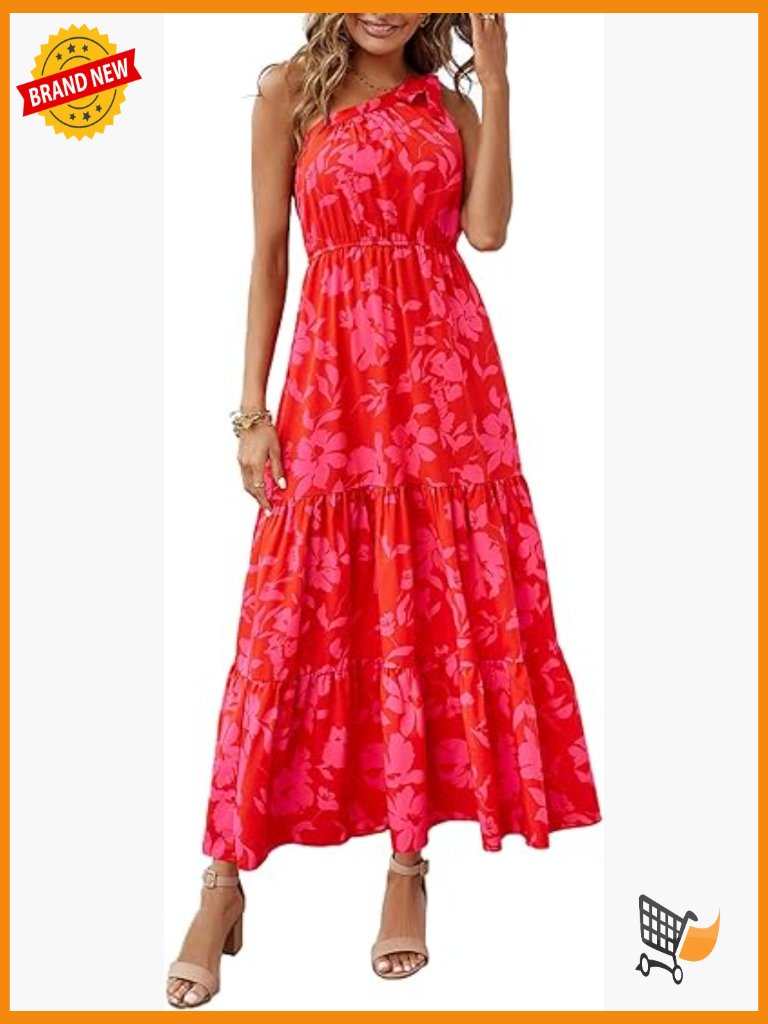 One Shoulder Maxi Dress With Ruffle Hem For Women